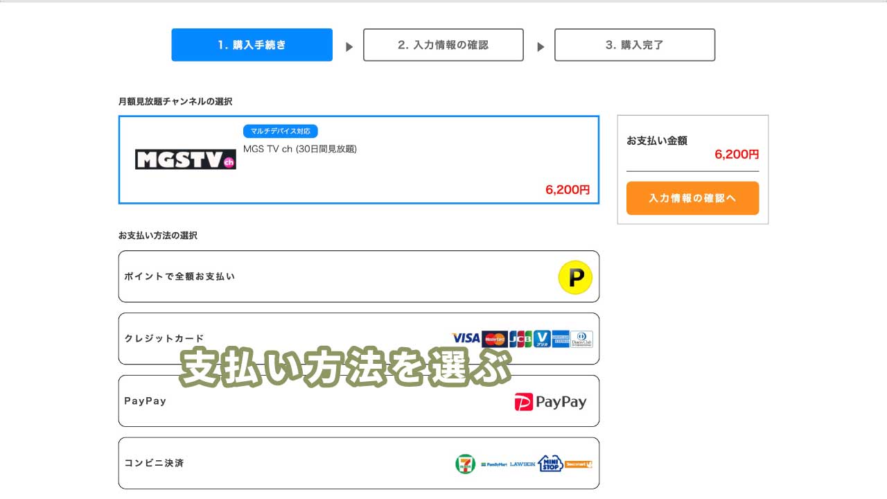 "MGSTV ch"の申し込み方法1：支払い方法を選ぶ